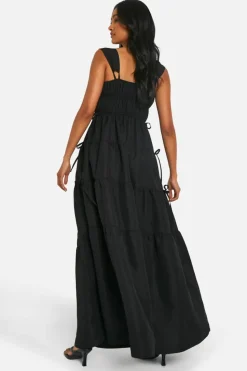 Smock Dresses*boohoo Shirred Tiered Maxi Dress black
