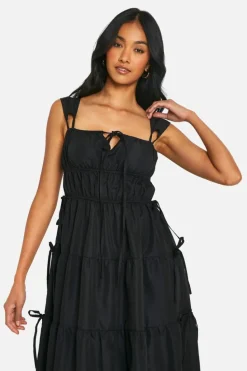 Smock Dresses*boohoo Shirred Tiered Maxi Dress black