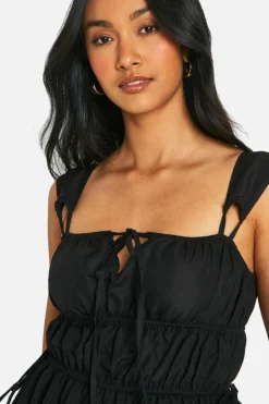 Smock Dresses*boohoo Shirred Tiered Maxi Dress black