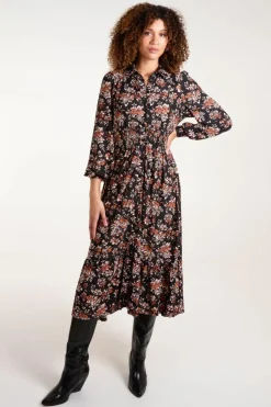 Shirt Dresses*Blue Vanilla Shirred Waist Midi Shirt Dress Brown