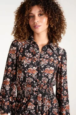 Shirt Dresses*Blue Vanilla Shirred Waist Midi Shirt Dress Brown