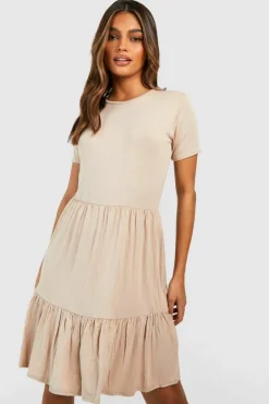 Smock Dresses*boohoo Short Sleeve Drop Hem Smock Dress stone