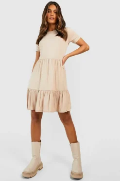 Smock Dresses*boohoo Short Sleeve Drop Hem Smock Dress stone