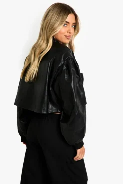 Up To 80% Off Winter Warmers|Bomber Jackets*boohoo Shoulder Detail Faux Leather Bomber Jacket black