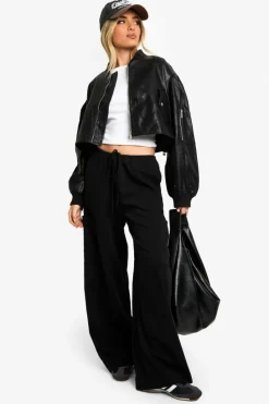 Up To 80% Off Winter Warmers|Bomber Jackets*boohoo Shoulder Detail Faux Leather Bomber Jacket black