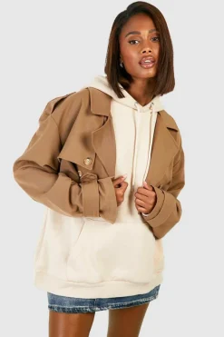 Up To 80% Off Winter Warmers|Trench Coats*boohoo Shoulder Pad Crop Trench Coat camel