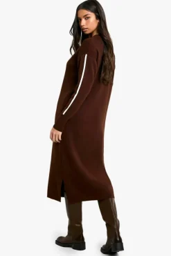 Jumper Dresses|Jumper Dresses*boohoo Side Stripe Knitted Dress chocolate