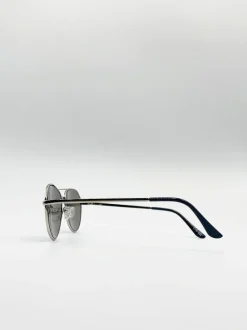 Sunglasses*SVNX Aviator Sunglasses With Blue Mirrored Lenses Silver