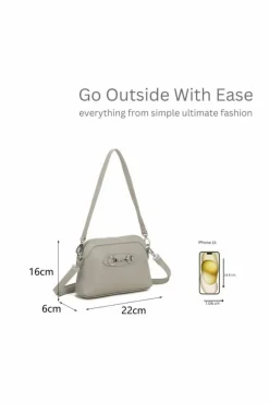 Cross-Body Bags|Handbags*Kitise Silver Buckle Style Small Crossbody Bag WIth Detachable Strap & Handle Beige