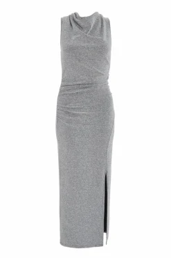 Midi Dresses*Quiz Cowl Neck Ruched Midi Dress Silver