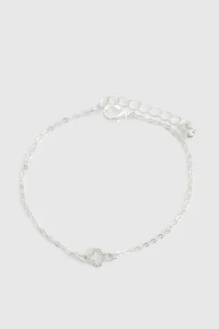 Bracelets*boohoo Diamante Clover Bracelet silver