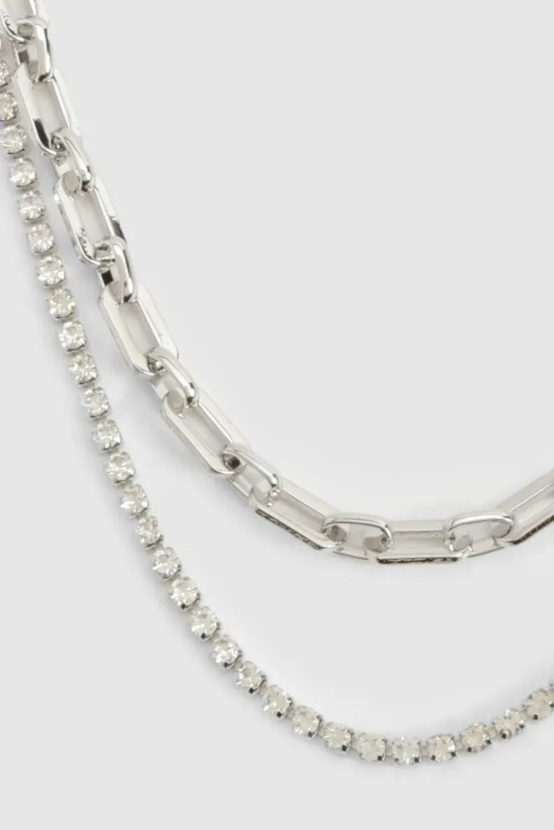 Necklaces*boohoo Diamante Double Layered Necklace silver