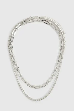 Necklaces*boohoo Diamante Double Layered Necklace silver