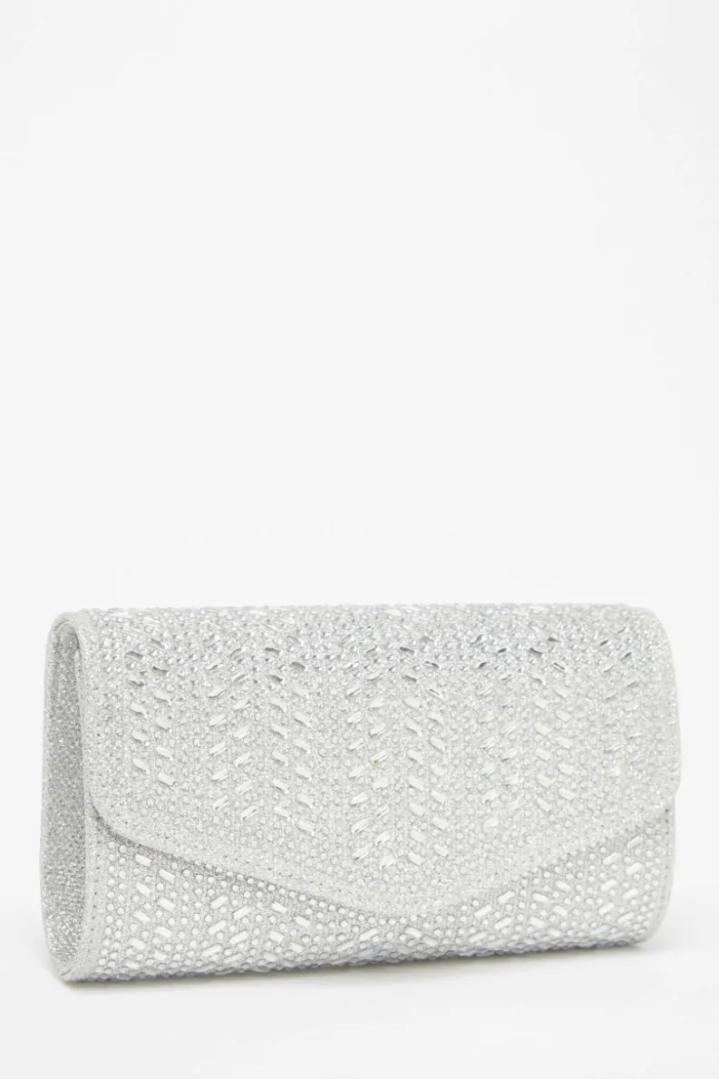 Handbags|Clutch Bags*Quiz Diamante Envelope Clutch Bag Silver