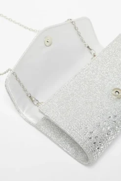 Handbags|Clutch Bags*Quiz Diamante Envelope Clutch Bag Silver