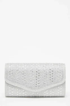 Handbags|Clutch Bags*Quiz Diamante Envelope Clutch Bag Silver