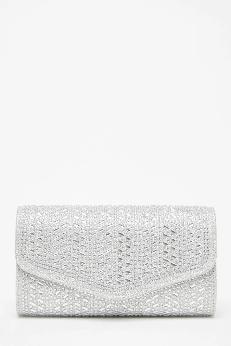 Handbags|Clutch Bags*Quiz Diamante Envelope Clutch Bag Silver