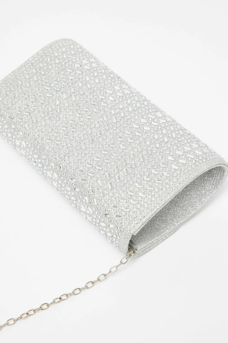 Handbags|Clutch Bags*Quiz Diamante Envelope Clutch Bag Silver