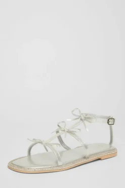 Sandals*Quiz Diamante Flat Sandals Silver
