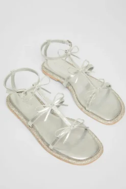 Sandals*Quiz Diamante Flat Sandals Silver