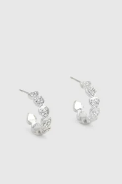 Earrings*boohoo Diamante Heart Hoop Earrings silver