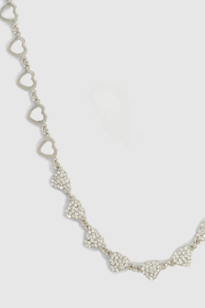 Necklaces*boohoo Diamante Heart Necklace silver