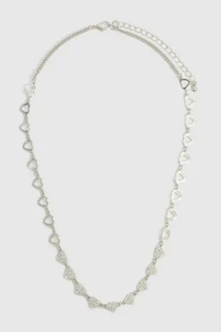 Necklaces*boohoo Diamante Heart Necklace silver