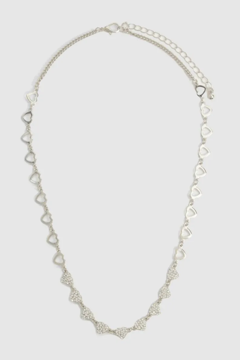 Necklaces*boohoo Diamante Heart Necklace silver