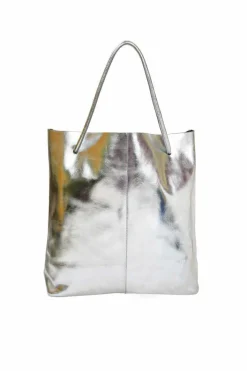 Shoulder Bags*Sostter Silver Drawcord Metallic Leather Hobo Shoulder Bag Metallic Silver