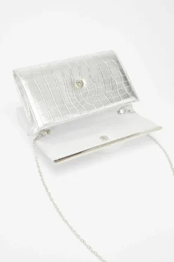 Handbags|Clutch Bags*Quiz Faux Leather Croc Clutch Silver