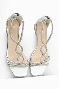 Sandals*Quiz Foil Diamante T-Strap Flat Sandals Silver