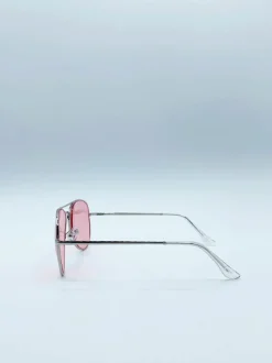 Sunglasses*SVNX Frame Aviators with Pink Lenses Silver