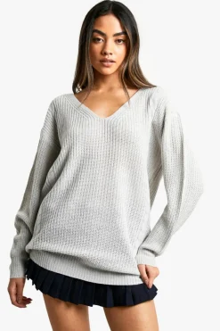 Oversized Jumpers*boohoo V Neck Oversized Jumper silver grey