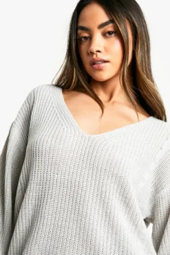 Oversized Jumpers*boohoo V Neck Oversized Jumper silver grey