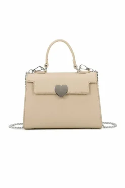 Cross-Body Bags*Kitise Silver Heart Mini Top Handle Handbag Chain Strap Crossbody Bag Beige