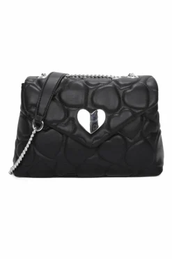 Shoulder Bags|Handbags*Kitise Silver Heart Accent Quilted Shoulder Handbag With Elegant Chain Strap Black