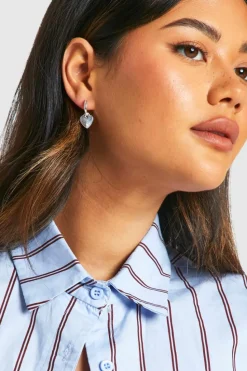 Earrings*boohoo Heart Drop Hoop Earrings silver