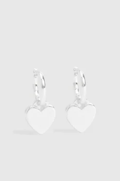 Earrings*boohoo Heart Drop Hoop Earrings silver