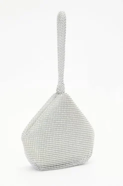 Handbags|Clutch Bags*Quiz Iridescent Diamante Pouch Bag Silver