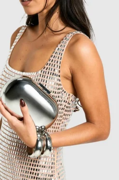 Handbags|Clutch Bags*boohoo Metal Oval Clutch Bag silver