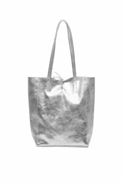 Tote Bags*Sostter Metallic Leather Tote Shopper Bag | BBDDN Silver