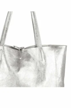 Tote Bags*Sostter Metallic Leather Tote Shopper Bag | BBDDN Silver