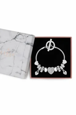 Bracelets*Lipsy Pave Crystal Heart Charm Bracelet - Gift Boxed Silver