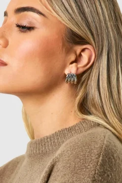 Statement Earrings|Earrings*boohoo Ribbed Chunky Hoop Earrings silver