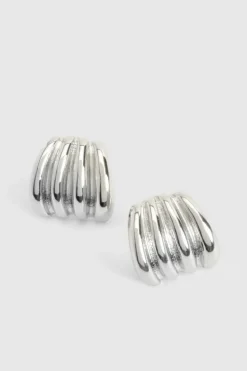Statement Earrings|Earrings*boohoo Ribbed Chunky Hoop Earrings silver