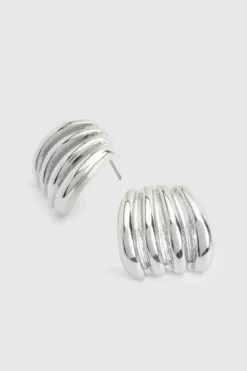 Statement Earrings|Earrings*boohoo Ribbed Chunky Hoop Earrings silver
