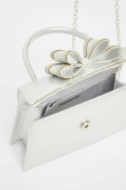 Handbags*Quiz Satin Double Bow Bag Silver