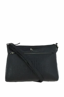 Shoulder Bags|Handbags*Ashwood Leather Silvia' Croc Print Real Leather Shoulder Bag Black