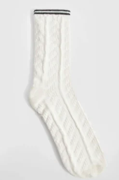 Tights & Socks|Tights & Socks*boohoo Single Cable Knit Sports Socks cream