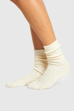 Tights & Socks|Tights & Socks*boohoo Single Soft Ribbed Slouchy Socks cream